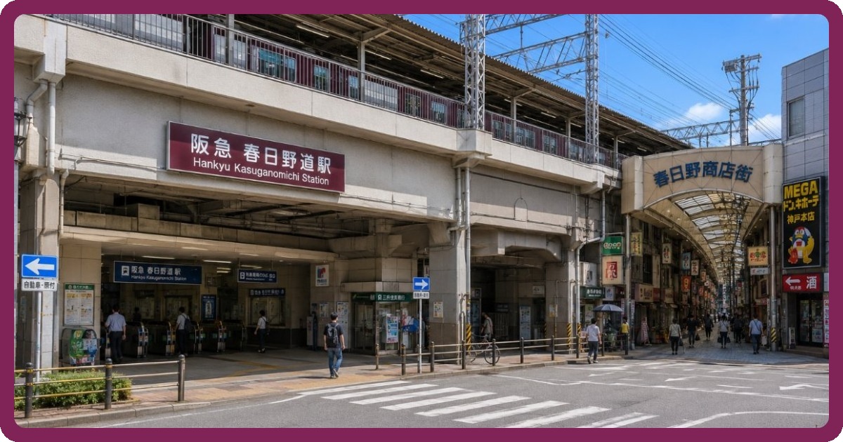 春日野道駅前の写真